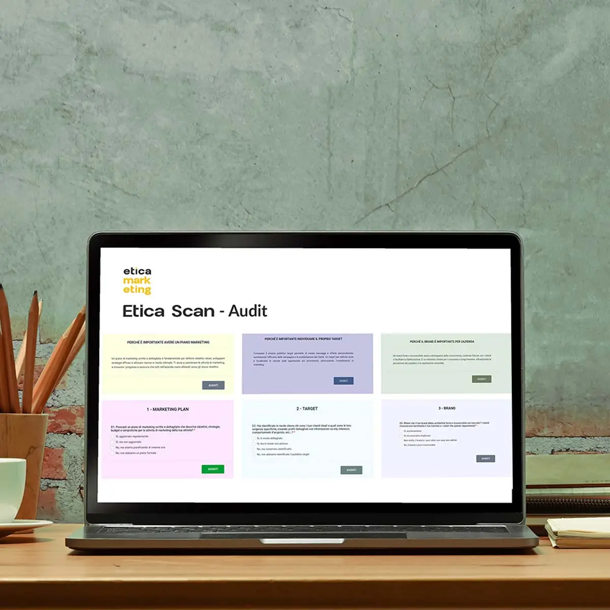 Dashboard di Etica Scan: audit strategico e marketing etico per PMI. Analisi iniziale con report personalizzati per la crescita sostenibile.