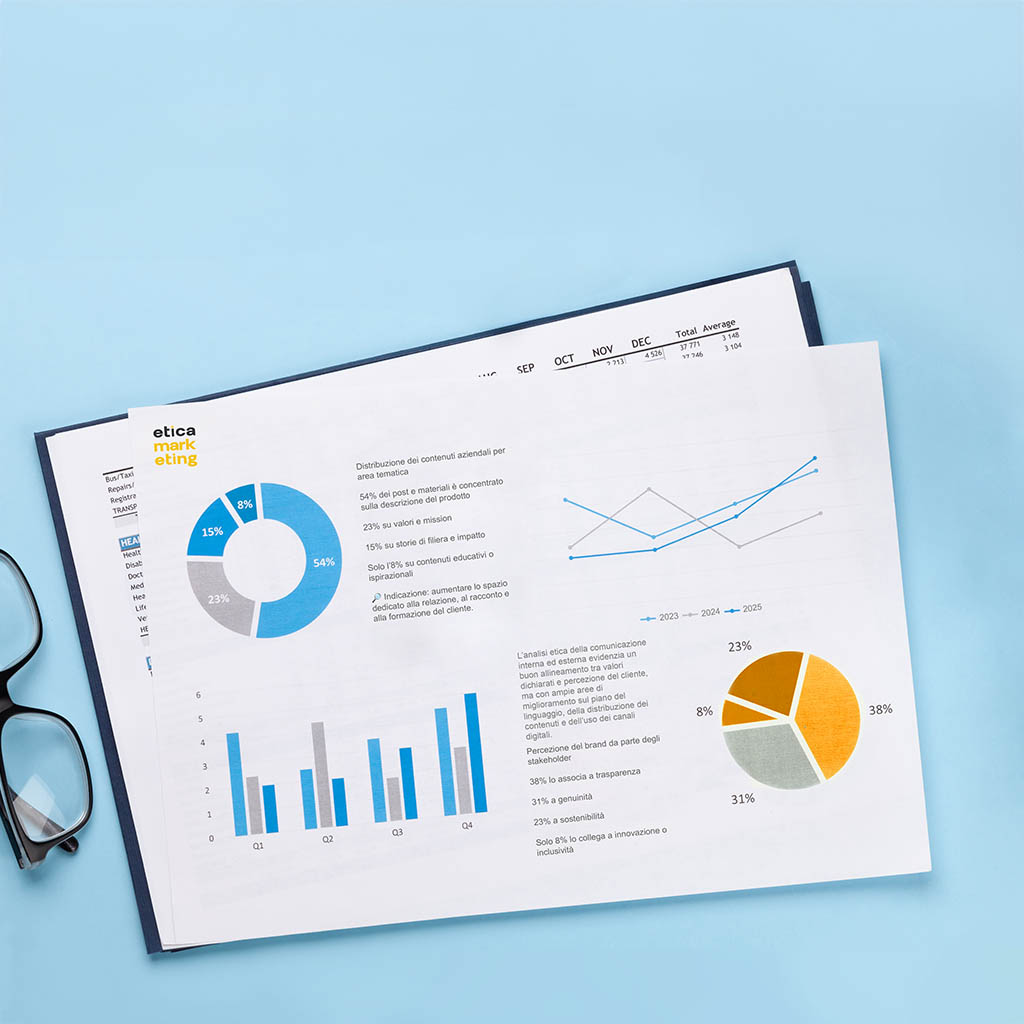 Dashboard di Etica Scan: audit strategico e marketing etico per PMI. Analisi iniziale con report personalizzati per la crescita sostenibile.